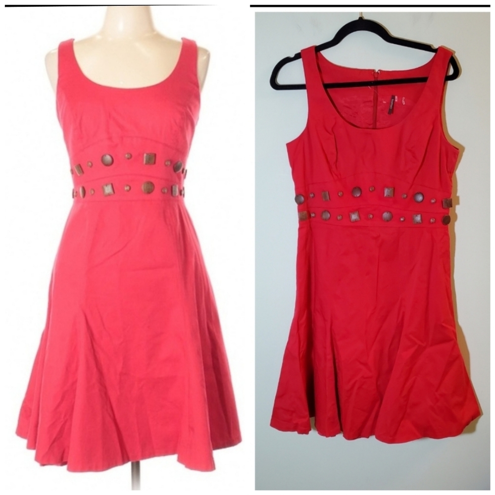 Badgley Mischka Vintage 90s Red Studded A-Line Dress | Designer Party Dress